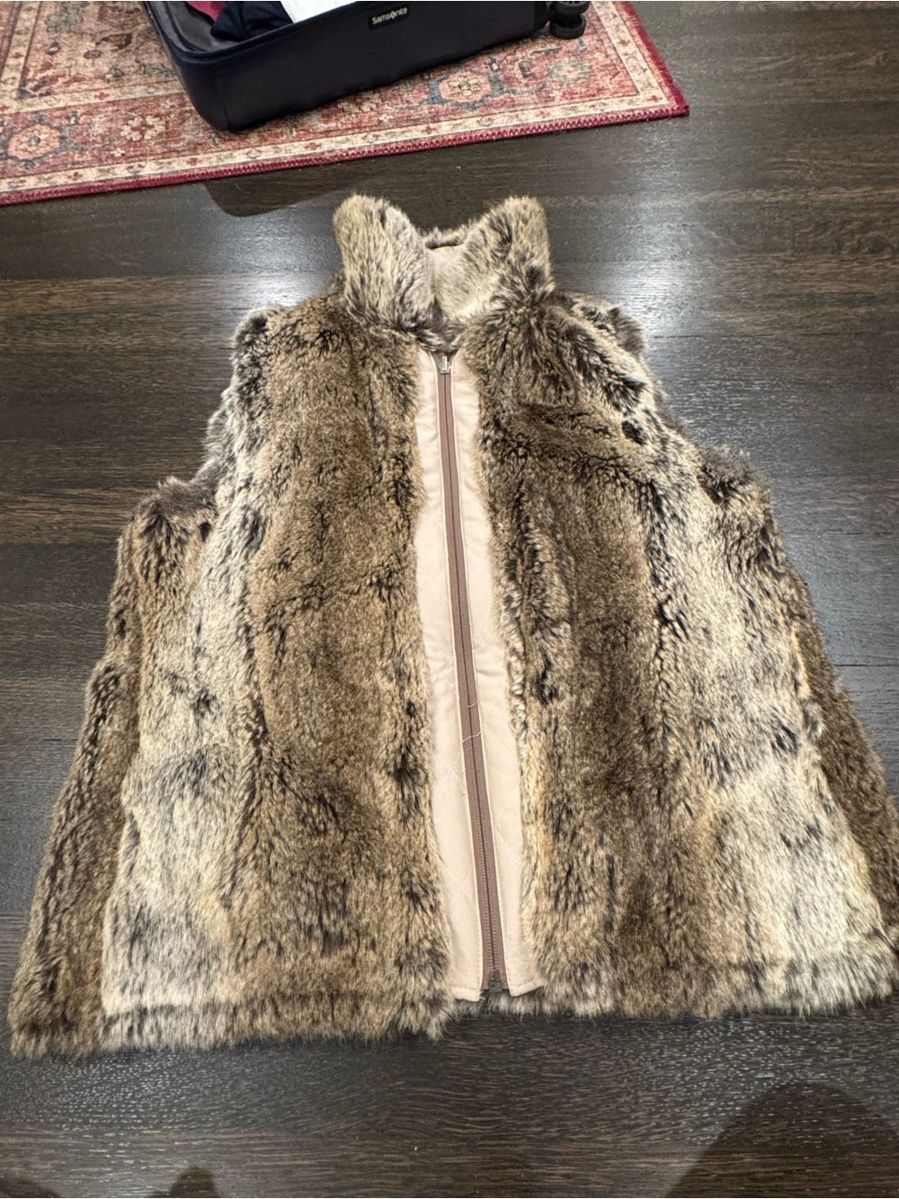 Marie Valois Reversible Quilted & Faux Fur Vest, Beige/Brown, Size ML